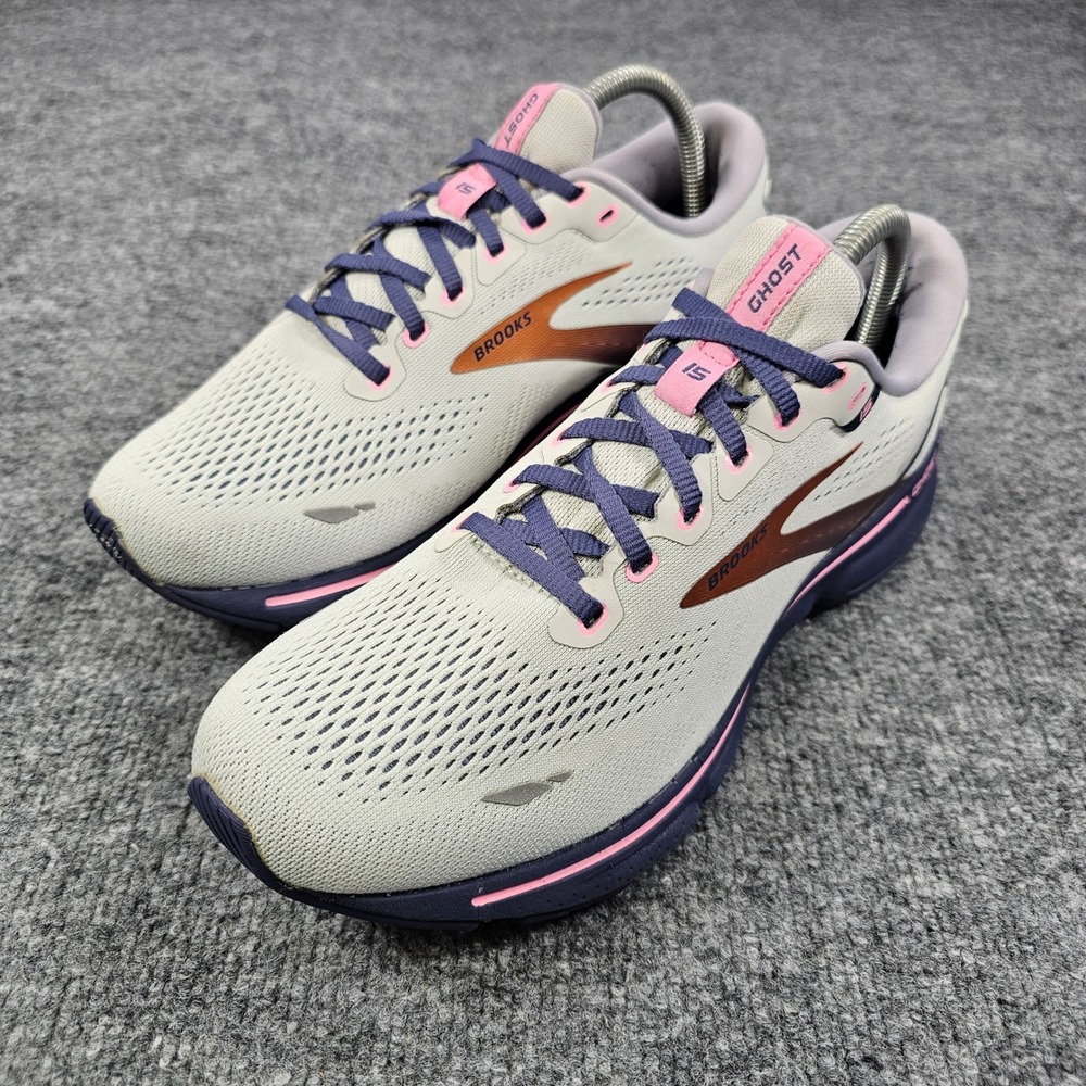 Brooks Ghost 15 Womens Running Shoes Size 9.5 Medium Grey Pink Athletic Sneakers